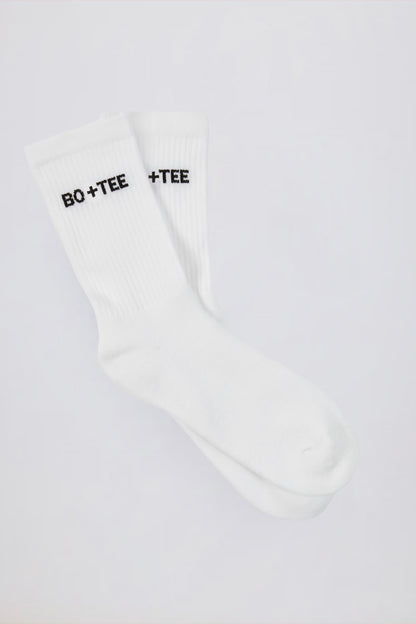 Ribbed Half-Crew Socks in White