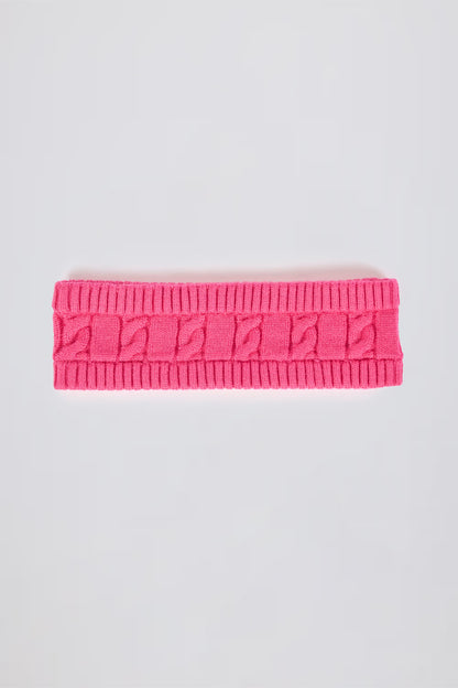 Cable-Knit Headband in Hot Pink