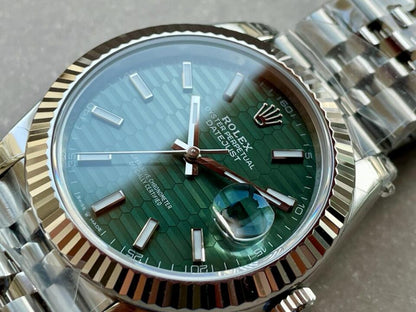 VSF Factory 1:1 Rolex Datejust 41mm 126334 904L SS Fluted Bezel Patterned Green MOTIF Dial VS3235