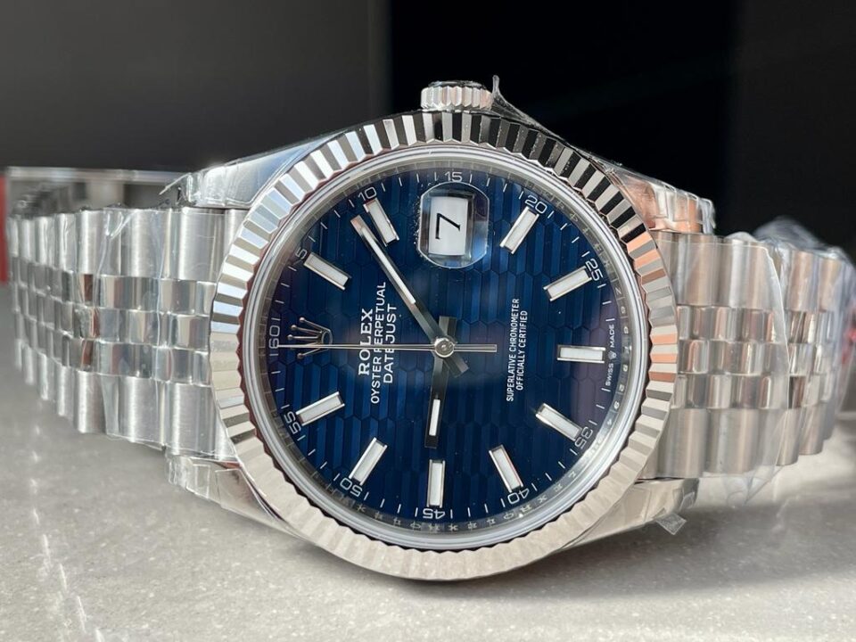 VSF Factory 1:1 Rolex Datejust 41mm 126334 904L SS Fluted Bezel Patterned Blue MOTIF Dial VS3235