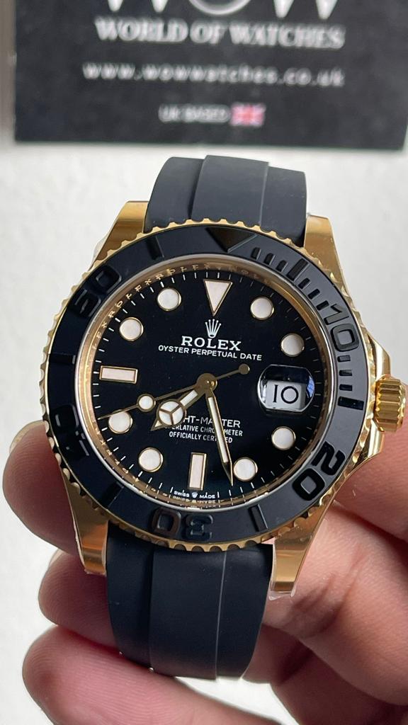 CLEAN FACTORY 1:1 Rolex Yacht-Master 42mm 226658 YG Black Dial on Rubber Strap VR3235