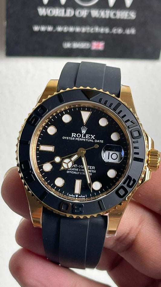 CLEAN FACTORY 1:1 Rolex Yacht-Master 42mm 226658 YG Black Dial on Rubber Strap VR3235