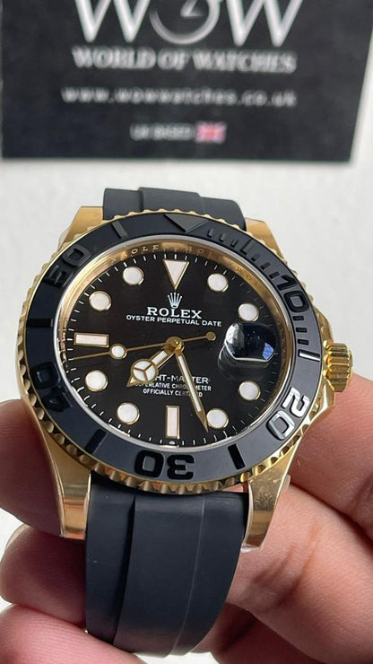 CLEAN FACTORY 1:1 Rolex Yacht-Master 42mm 226658 YG Black Dial on Rubber Strap VR3235