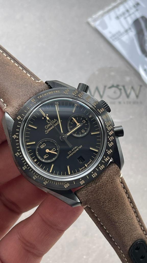 SPEEDMASTER “DARK SIDE OF THE MOON” REAL CERAMIC OMF 1:1 BEST EDITION VINTAGE BLACK ON BROWN LEATHER STRAP A9300 V2