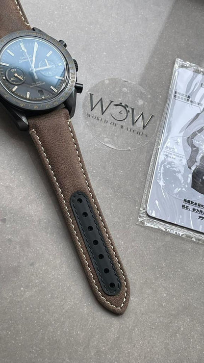 SPEEDMASTER “DARK SIDE OF THE MOON” REAL CERAMIC OMF 1:1 BEST EDITION VINTAGE BLACK ON BROWN LEATHER STRAP A9300 V2