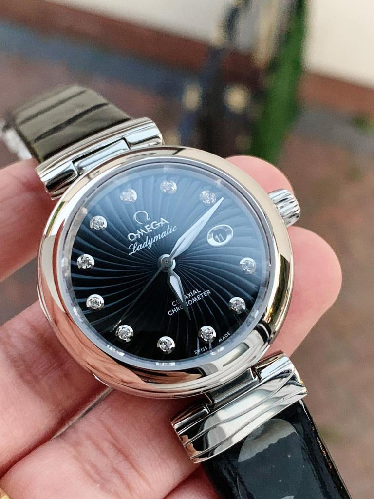 V6F 34mm LADYMATIC SS BLACK LEATHER STRAP A2836