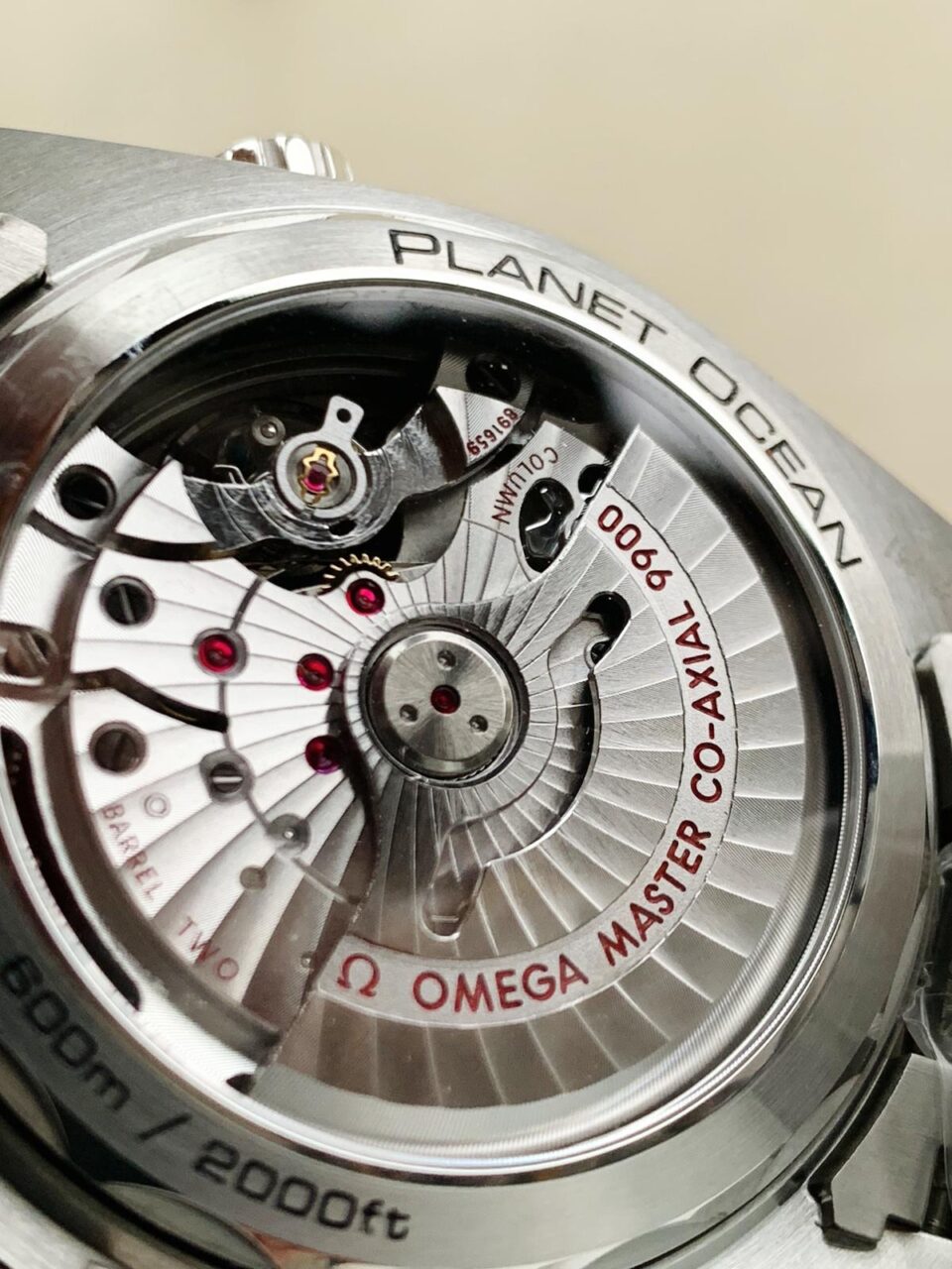 Planet Ocean SEAMASTER Chronometer OMF SS Grey/Orange Polished Bezel Grey Dial on SS Bracelet A9900 (Black Balance Wheel)