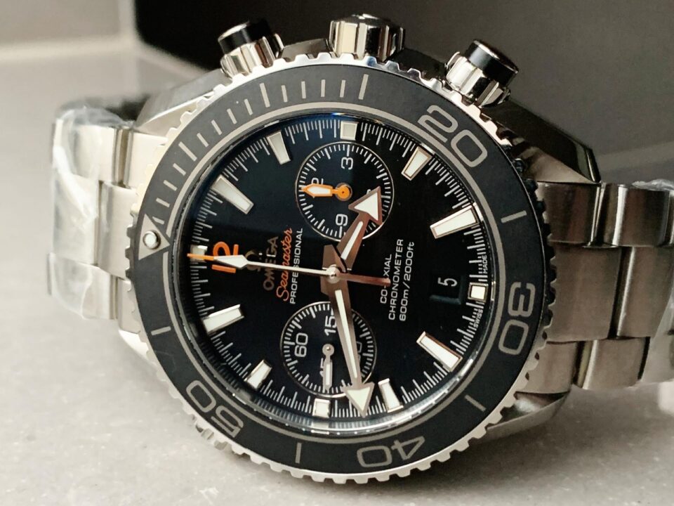 Planet Ocean SEAMASTER Chronometer OMF SS Black Matte Bezel Grey Dial on SS Bracelet A9900 (Black Balance Wheel)