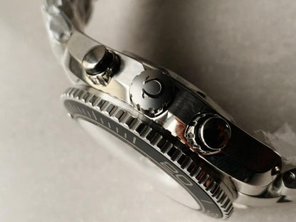 Planet Ocean SEAMASTER Chronometer OMF SS Black Matte Bezel Grey Dial on SS Bracelet A9900 (Black Balance Wheel)