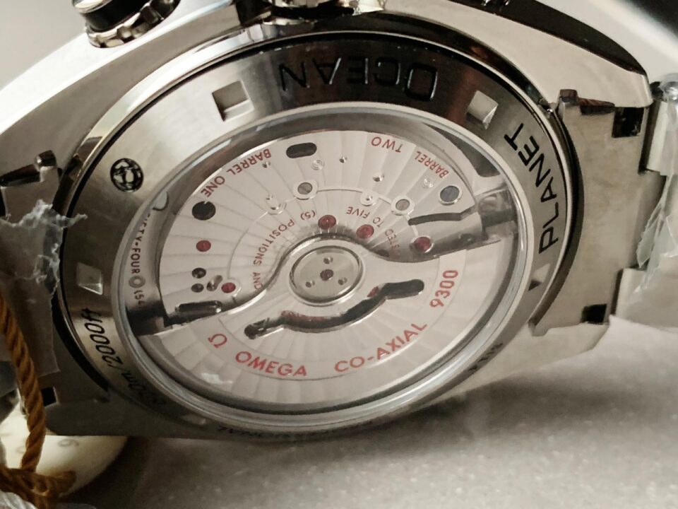 Planet Ocean SEAMASTER Chronometer OMF SS Black Matte Bezel Grey Dial on SS Bracelet A9900 (Black Balance Wheel)