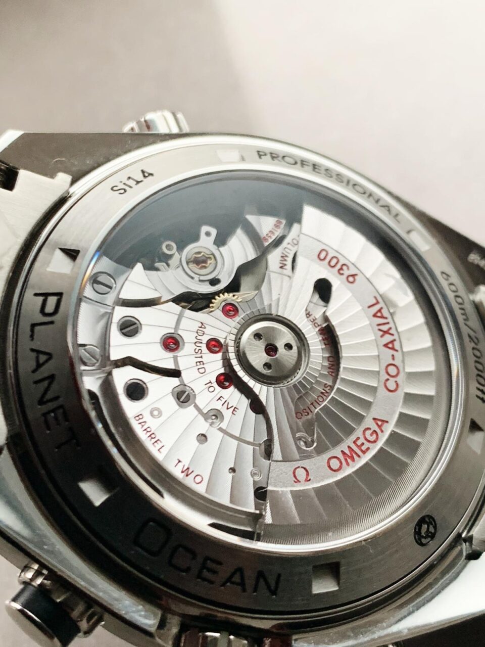Planet Ocean SEAMASTER Chronometer OMF SS Black Matte Bezel Grey Dial on SS Bracelet A9900 (Black Balance Wheel)