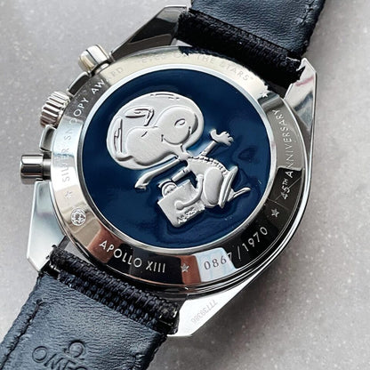 Speedmaster SS Snoopy Sapphire Crystal White Dial on Black Nylon Strap Manual Winding Chrono Movement