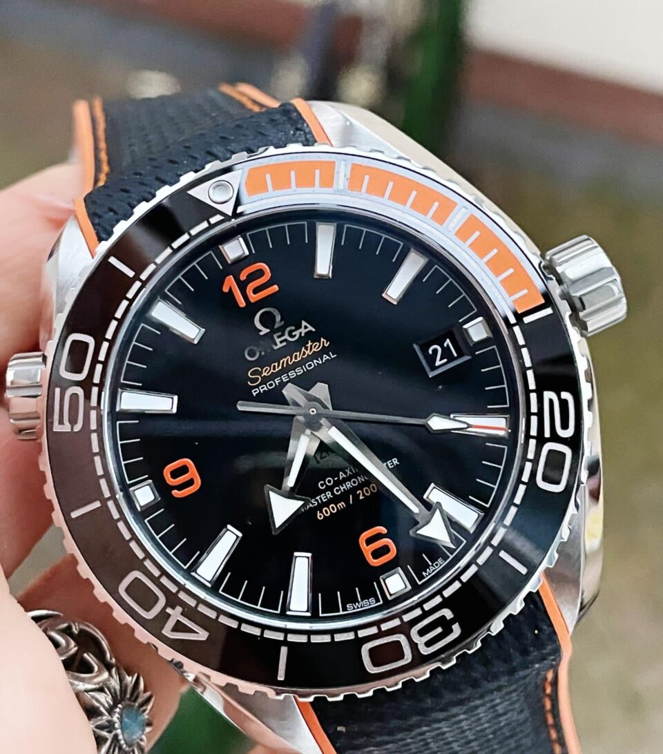 Planet Ocean 43.5mm SS VSF 1:1 Best Edition Black/Orange Bezel Black Dial on Black Nylon Strap A8900
