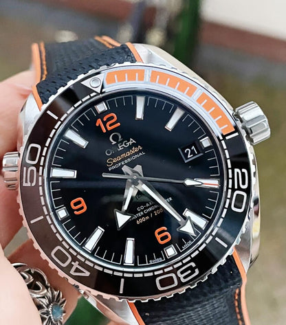 Planet Ocean 43.5mm SS VSF 1:1 Best Edition Black/Orange Bezel Black Dial on Black Nylon Strap A8900