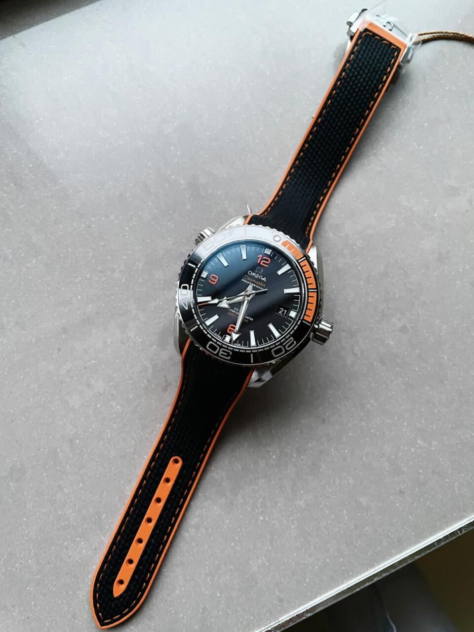 Planet Ocean 43.5mm SS VSF 1:1 Best Edition Black/Orange Bezel Black Dial on Black Nylon Strap A8900
