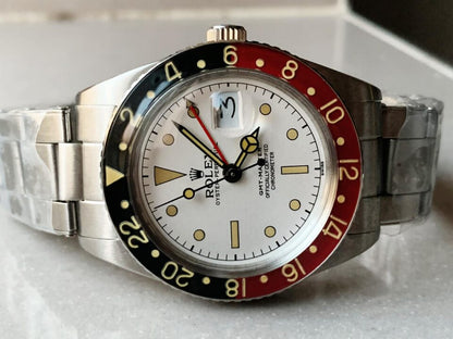 Vintage Rolex GMT Master 6542 Black/Red Bezel White Dial A2836