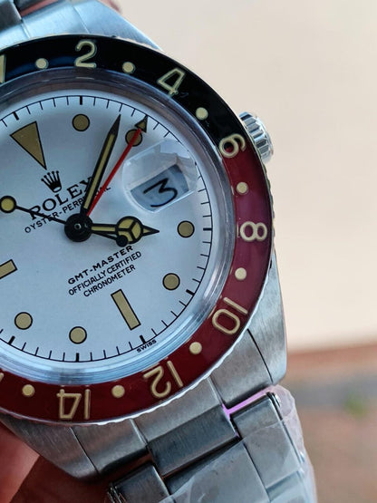 VINTAGE Rolex GMT Master 6542 Black/Red Bezel White Dial A2836