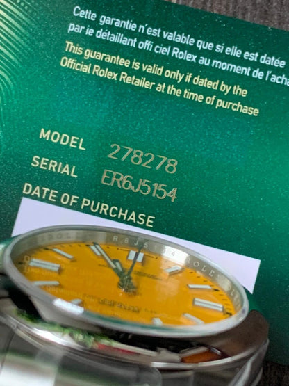 EW FACTORY 1:1 Rolex OYSTER PERPETUAL YELLOW DIAL 41MM Asian A3230
