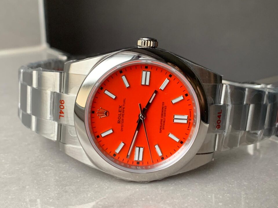 EW FACTORY 1:1 Rolex OYSTER PERPETUAL CORAL RED DIAL 41MM Asian A3230