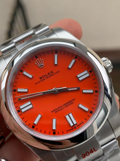 EW FACTORY 1:1 Rolex OYSTER PERPETUAL CORAL RED DIAL 41MM Asian A3230