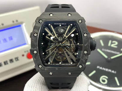 RM RM012 01 Black Carbon Case Handwinding Tourbillon Movement Black Rubber Strap