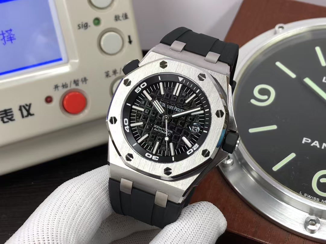 ap Royal Oak Offshore Diver 15703 Black Dial Black Rubber Band with Super 3120 Movement