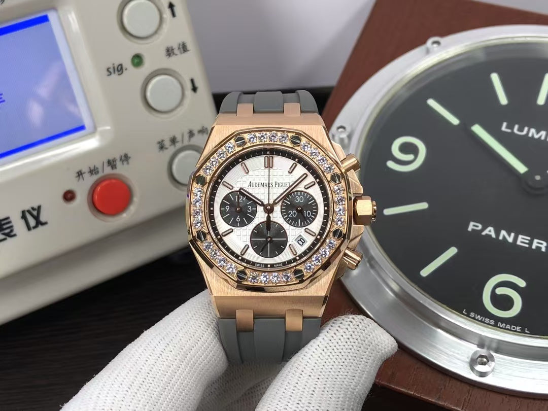 RXWF ap Royal Oak 26231 37mm Swiss Quartz Movement Rose Gold Case Diamond Bezel