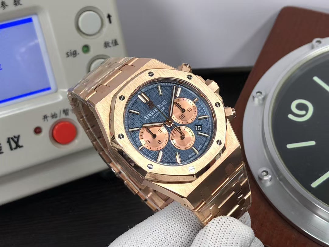 OMF ap Royal Oak Chrono 26331 Rose Gold Case Blue Dial with Asia 7750 Movement