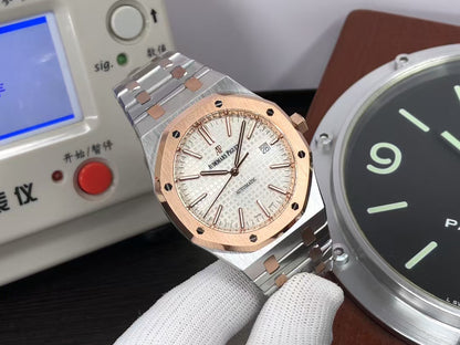 ap Royal Oak 15400 Two Tone Rose Gold Case White Dial with 3120 Movement