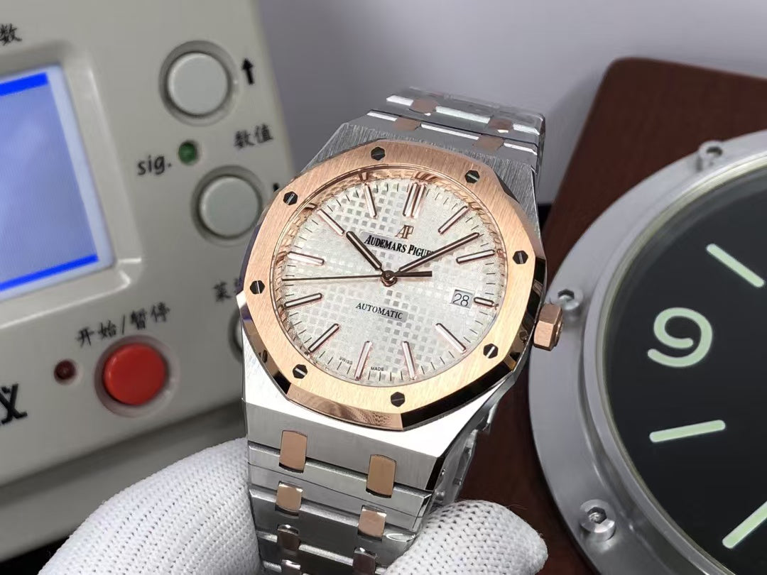 ap Royal Oak 15400 Two Tone Rose Gold Case White Dial with 3120 Movement