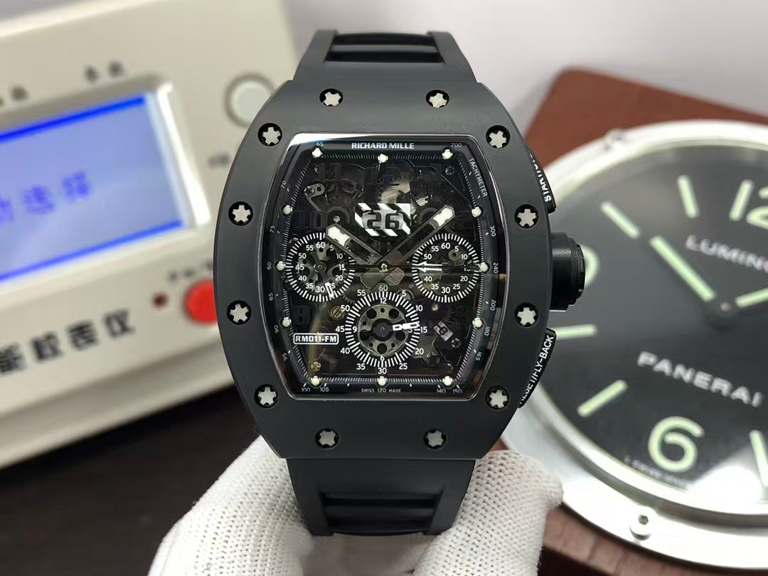 RM RM011 Felipe Massa Titanium Flyback Chronograph RMAC1 Movement Black Ceramic Case Black Rubber Strap