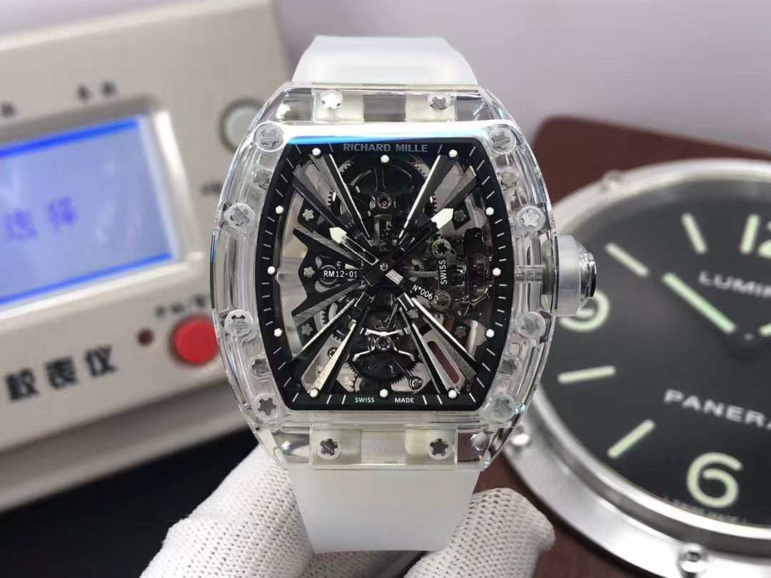 RM RM012 01 Transparent Case Handwinding Tourbillon Movement Transparent Rubber Strap