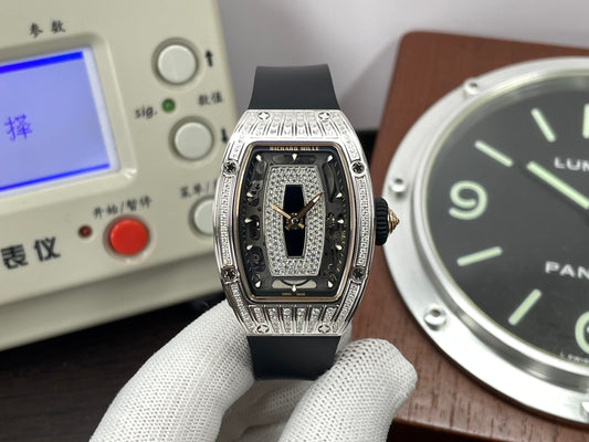 RM RM07 01 Snow Diamond Skeleton Black Dial Black Rubber Band with CRMA2 Movement