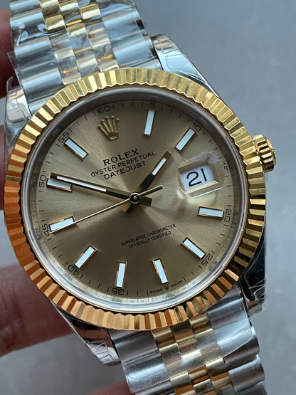 VSF Factory 1:1 Rolex Datejust 41mm 126333 904L YG/SS Fluted Bezel Gold Dial on VS3235