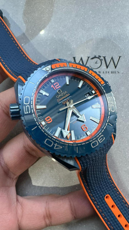 Planet Ocean 45.5mm Big Blue Real Ceramic VSF 1:1 Best Edition on Blue Rubber Strap A8906