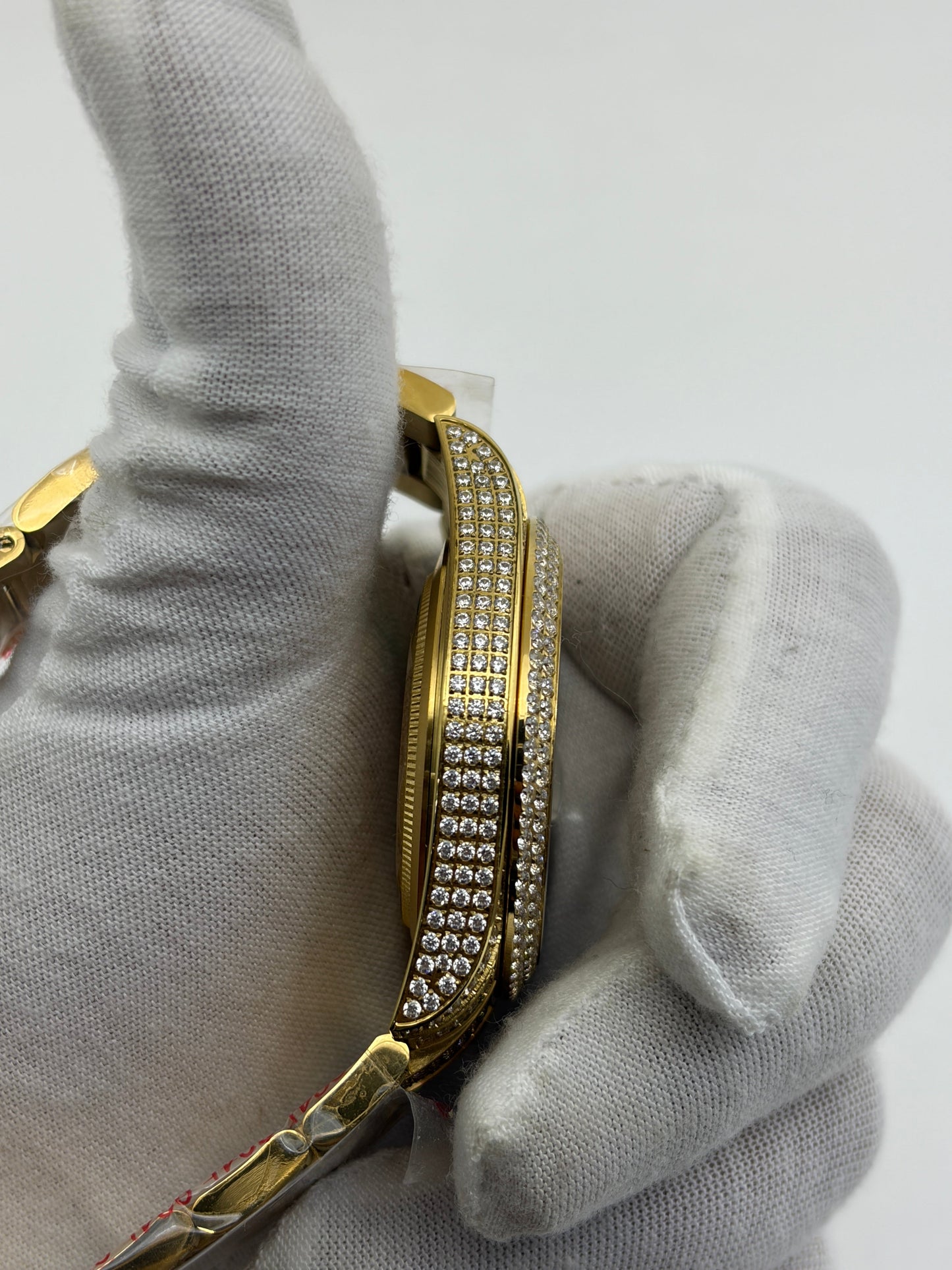 Rolex OYSTER PERPETUAL 41mm 904L SS SILVER/GOLD MOISSANITE DIAMONDS BRACELET AND DIAL A2824 iced out