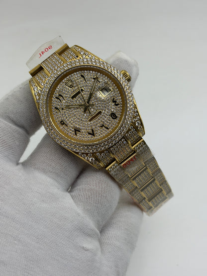 Rolex OYSTER PERPETUAL 41mm 904L SS SILVER/GOLD MOISSANITE DIAMONDS BRACELET AND DIAL A2824 iced out