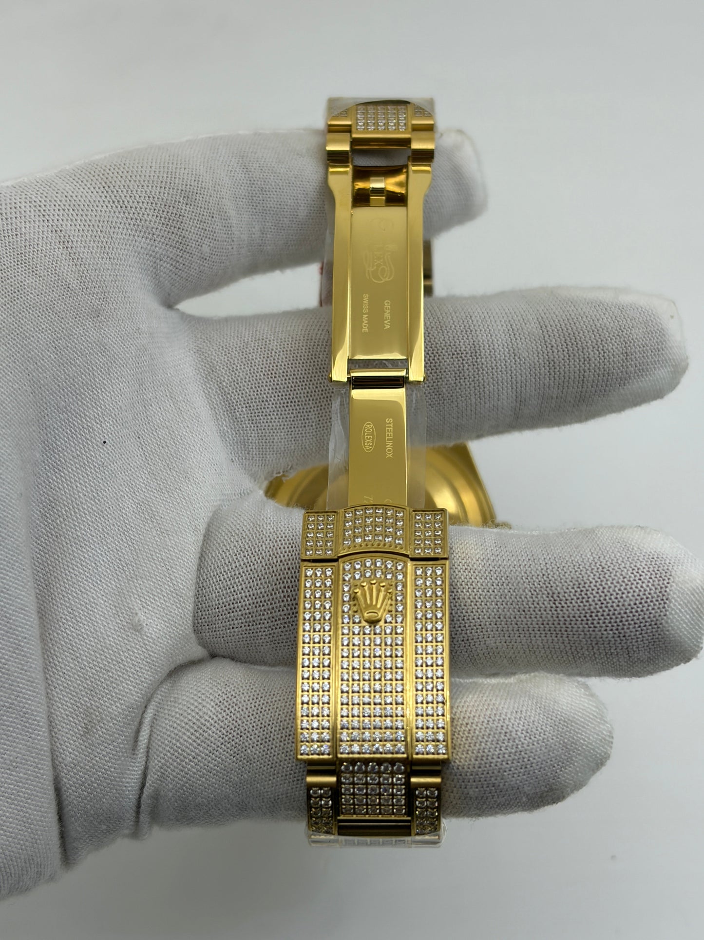 Rolex OYSTER PERPETUAL 41mm 904L SS SILVER/GOLD MOISSANITE DIAMONDS BRACELET AND DIAL A2824 iced out