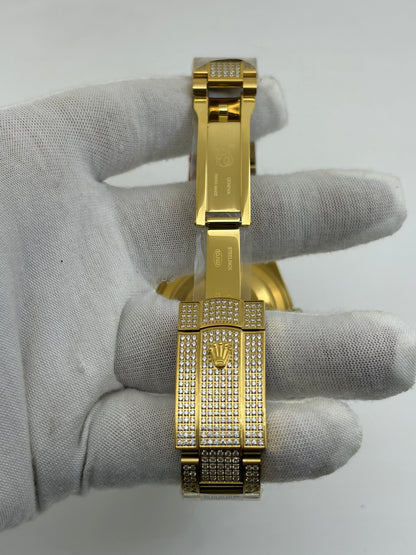Rolex OYSTER PERPETUAL 41mm 904L SS SILVER/GOLD MOISSANITE DIAMONDS BRACELET AND DIAL A2824 iced out
