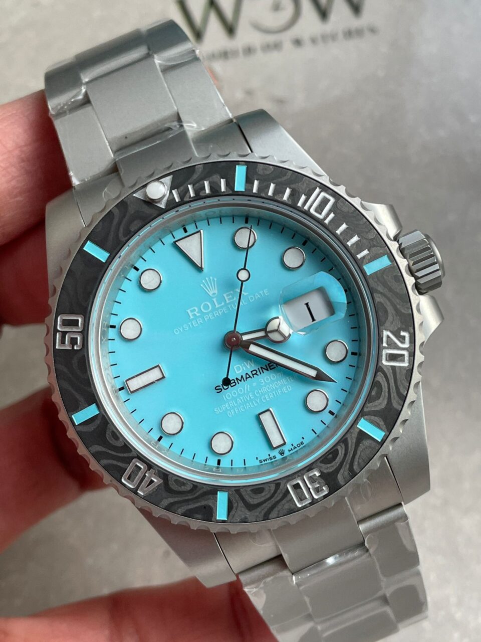 DIWF FACTORY 1:1 Rolex Submariner Sandblasted  Best Edition Carbon Bezel Tiffany Blue Dial Dial VR3135