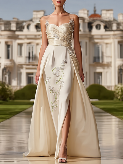 White Lace Embroidery Bridal/Wedding Dress Spaghetti Sleeveless A-Line Gown Dress