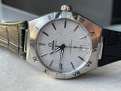 Constellation Black Ceramic SS SBF 1:1 Best Edition White Textured Dial on Black Gummy Strap A8900