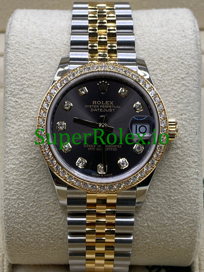 Rolex Datejust 31 Yellow Gold Dark Grey Diamond Dial Ref.278383RBR