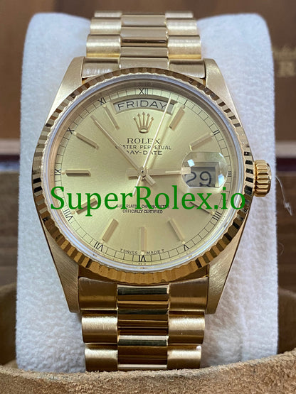 Rolex Day-Date 36MM Yellow Gold Champagne Index Dial Ref.18038